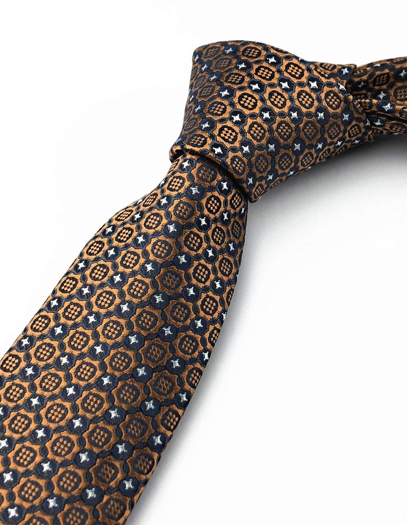 Ctskyte Slim Silk Necktie for Men Woven Jacquard Patterned Business Wedding Skinny Ties (Brass Patterned, One Size) - Image 4